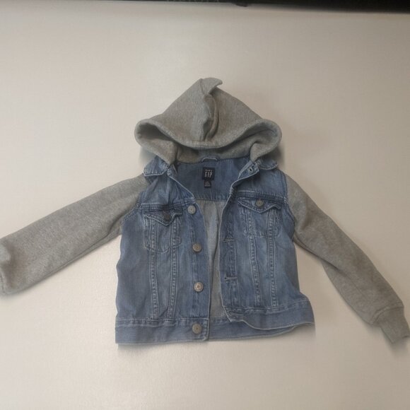 Baby Icon Denim Hoodie Jacket babyGAP Size 4 Denim and Light Heather Grey - Picture 2 of 9